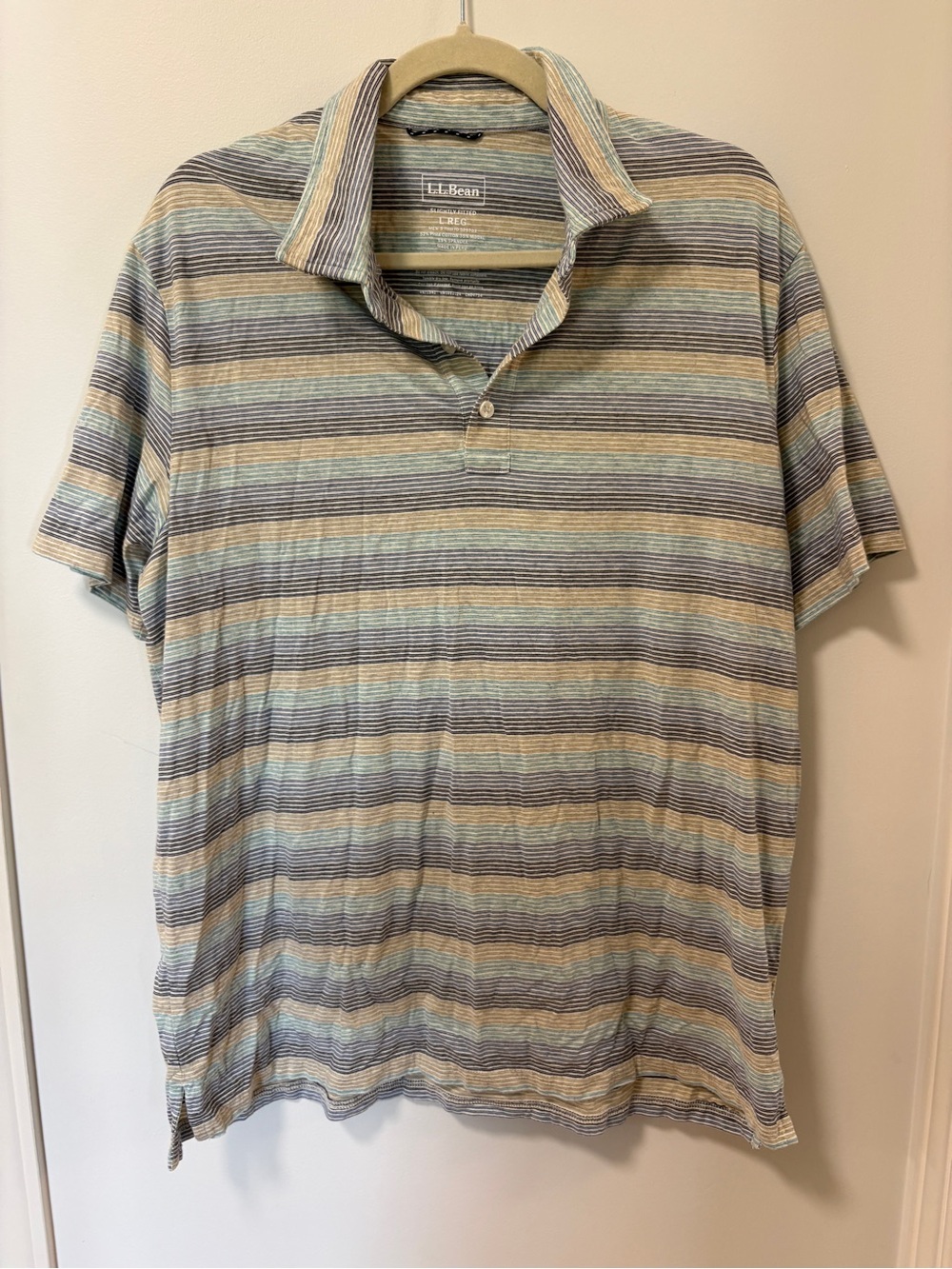 LL Bean Polo Golf Shirt Pima Cotton Modal Blend Stripes Size Large Slightly Fitt